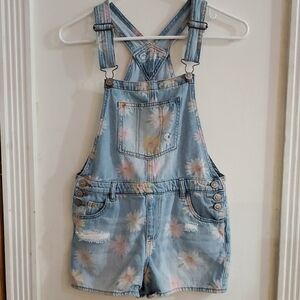 Girl's Overall Shorts With Flowers Size 10-12 Jean Short Overalls